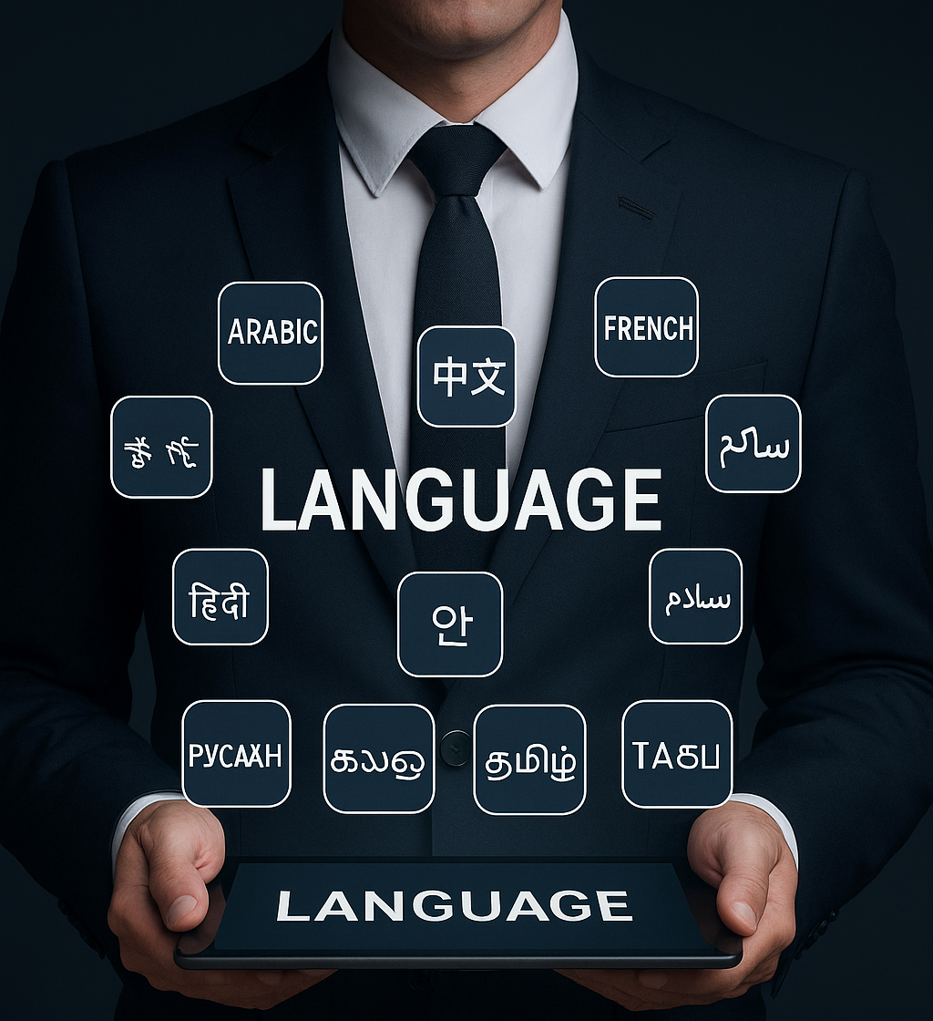 Businessman Navigating Language Icons